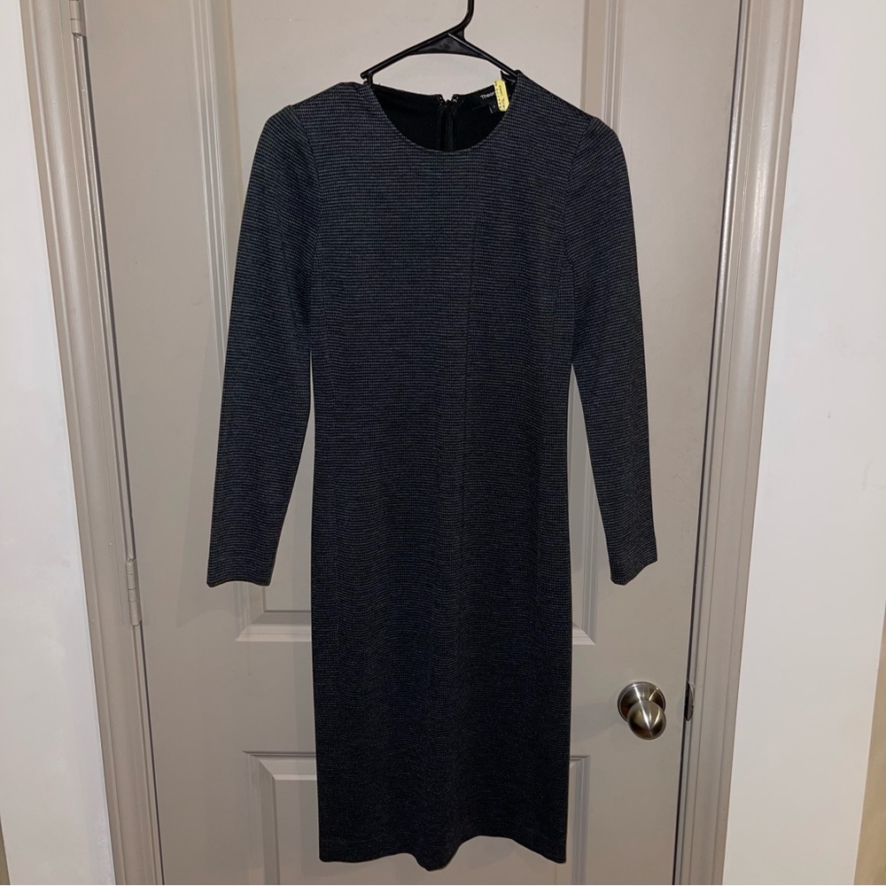 Theory Herringbone Long Sleeve Dress - Dark Gray